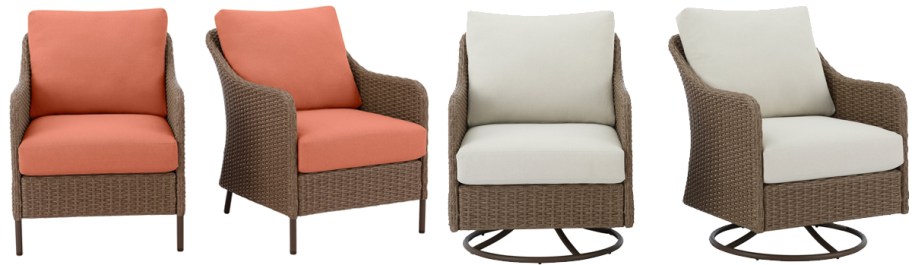 two sets of patio chairs with cushions