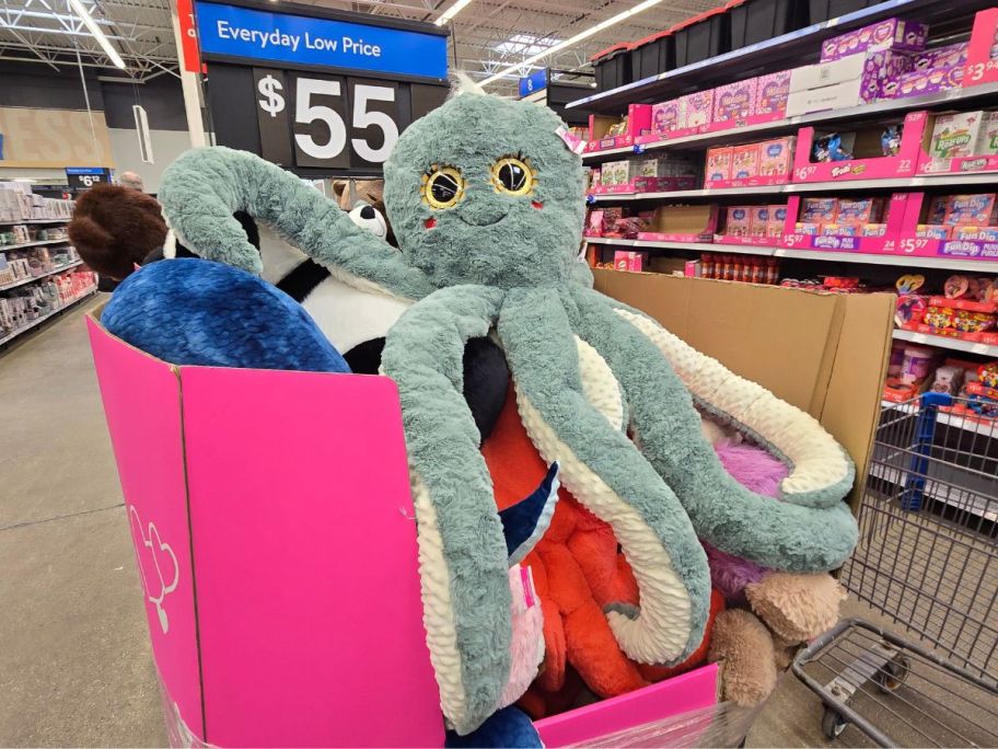 A Bin of Jumbo Plush at Walmart