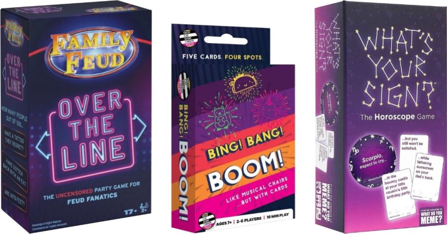 Stock images of Family Fued, Bing Bang Boom, and What's Your Sign Games