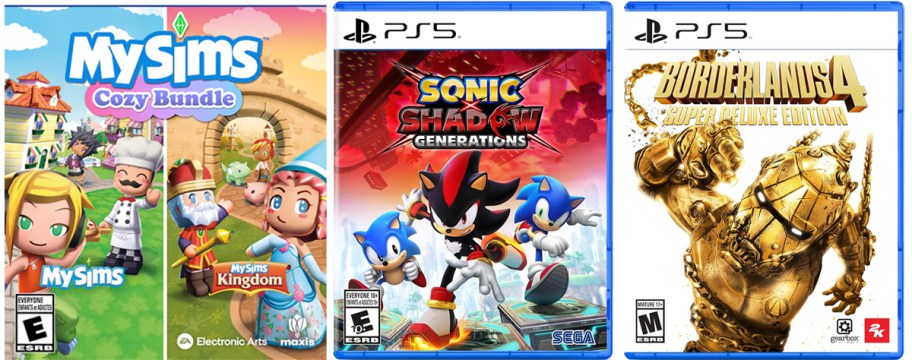 sims, sonic, and borderlands video games 