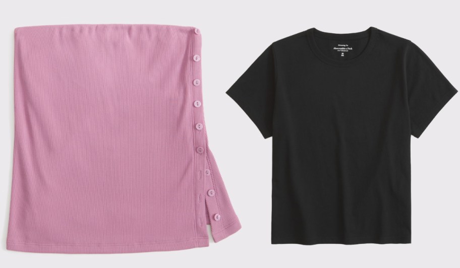 pink tube top and black shirt