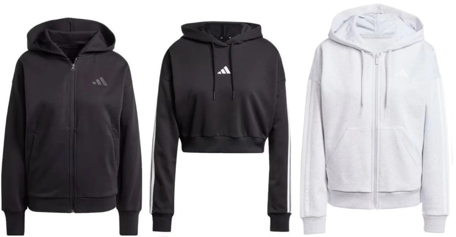 Three adidas hoodies.