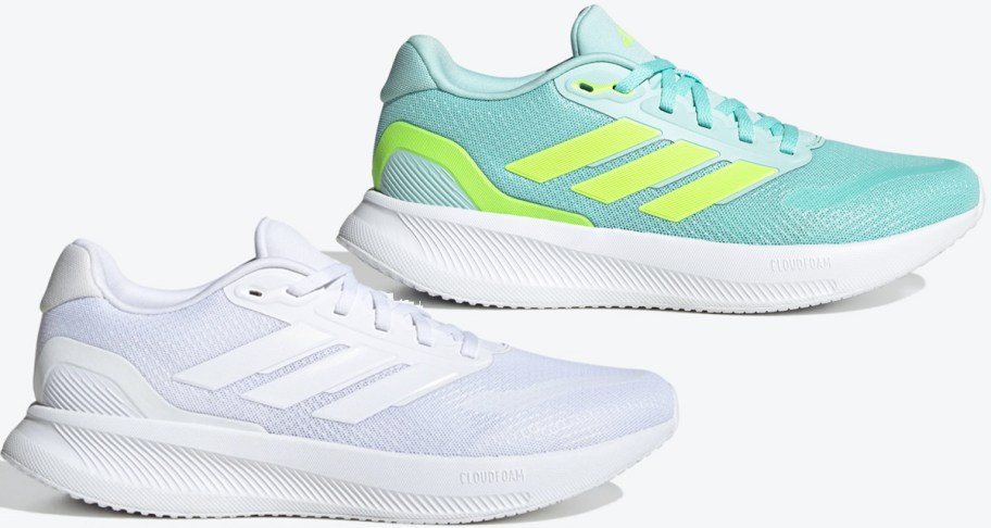 white and blue adidas running shoes