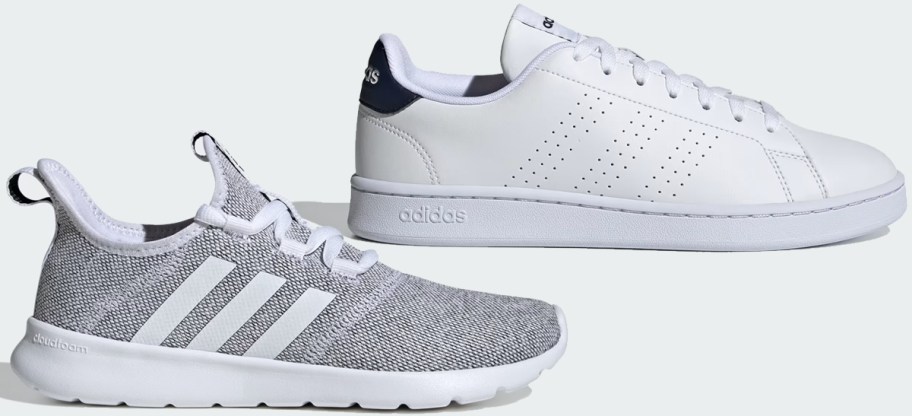 grey and white adidas sneakers