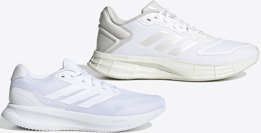 two white adidas running shoes