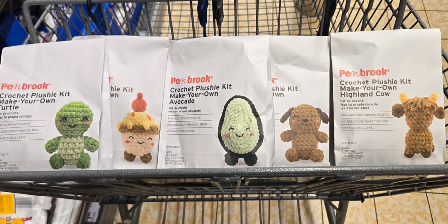 crochet plush bags in shopping cart 