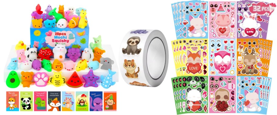 squishy toys and stickers 