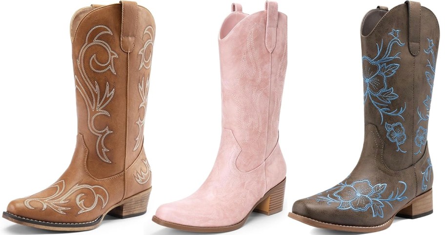 brown and pink cowboy boots 