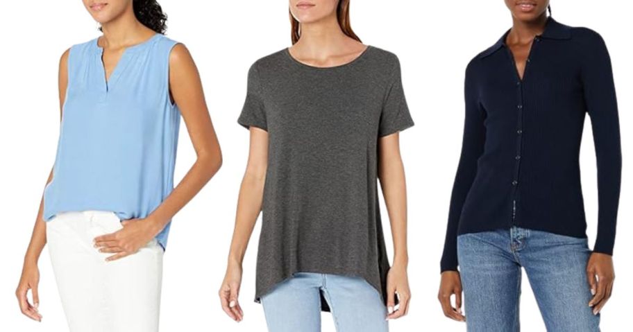 three women wearing amazon tops