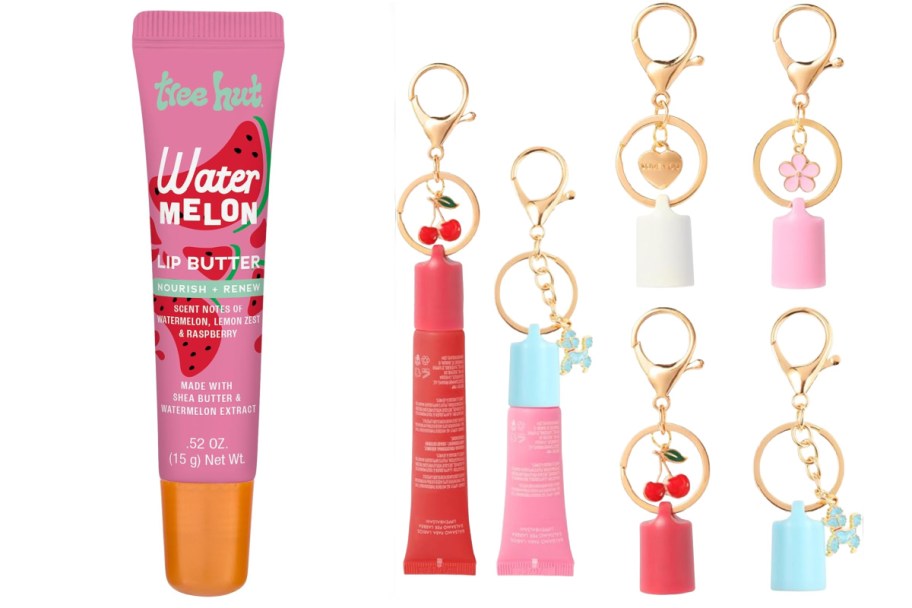 lip balm next to lip balm keychains