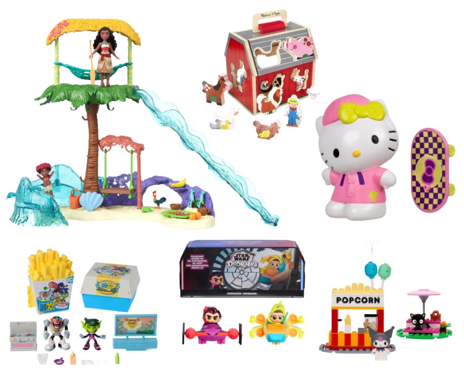 hello kitty, moana, and star wars toys