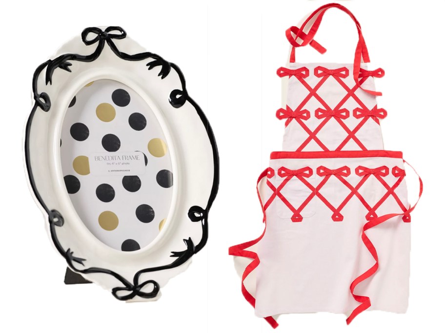 black and white frame and red and white bow apron 