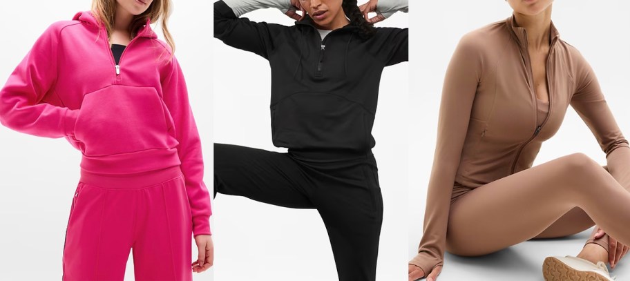 women wearing pink, black, and brown hoodies 