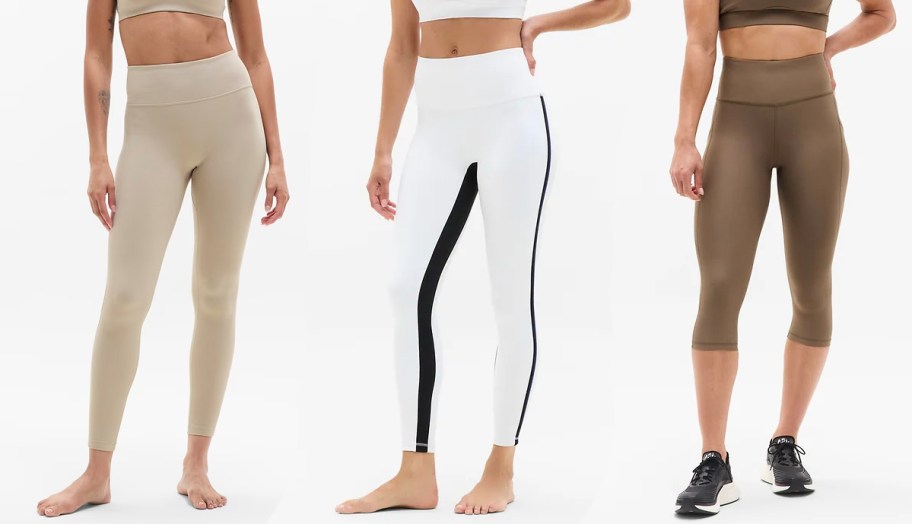 women tan, white, and brown leggings 