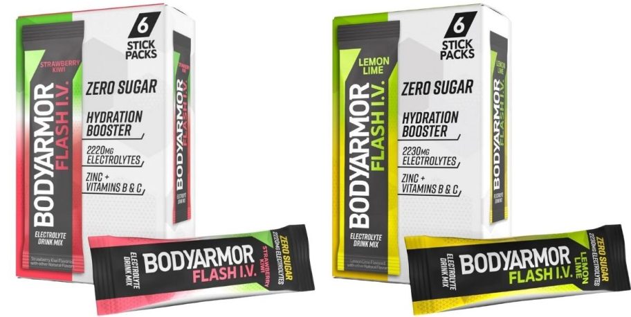 two BodyArmour Flash IV Electrolyte Packet boxes