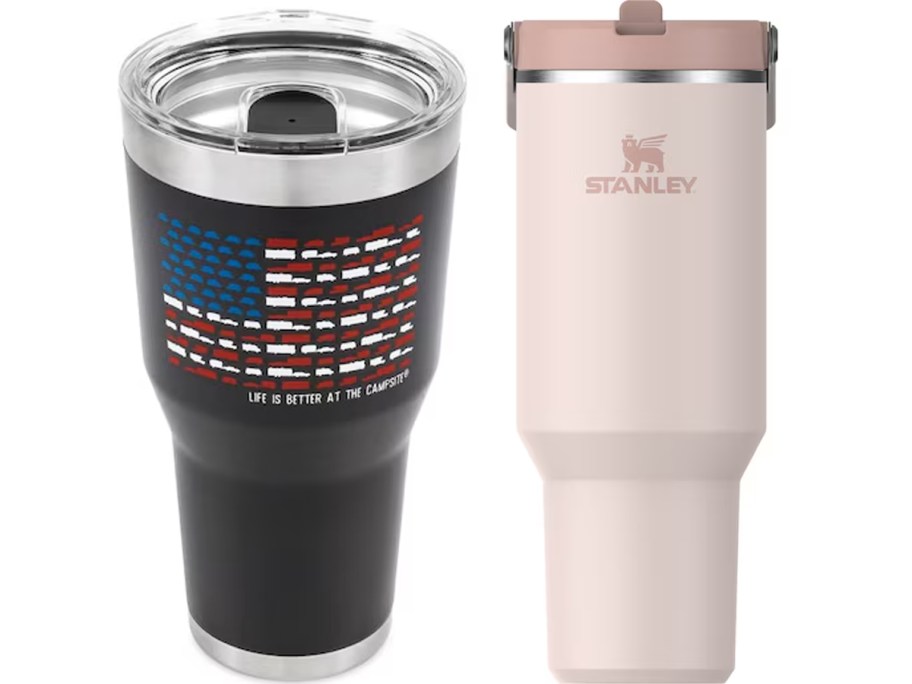black flag and pink stanley tumblers 