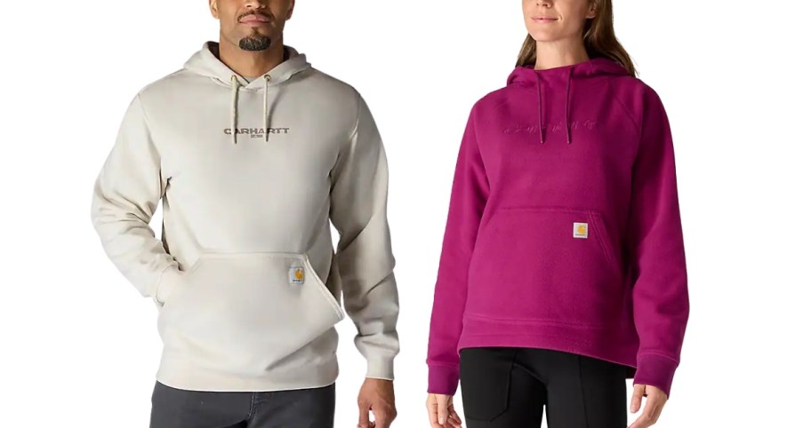 man and woman wearing hoddies