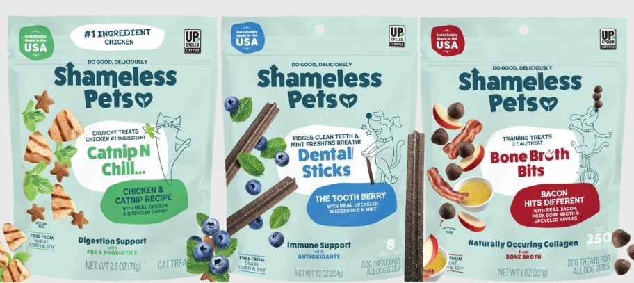  bag of cat treats, dog chews, and training treats