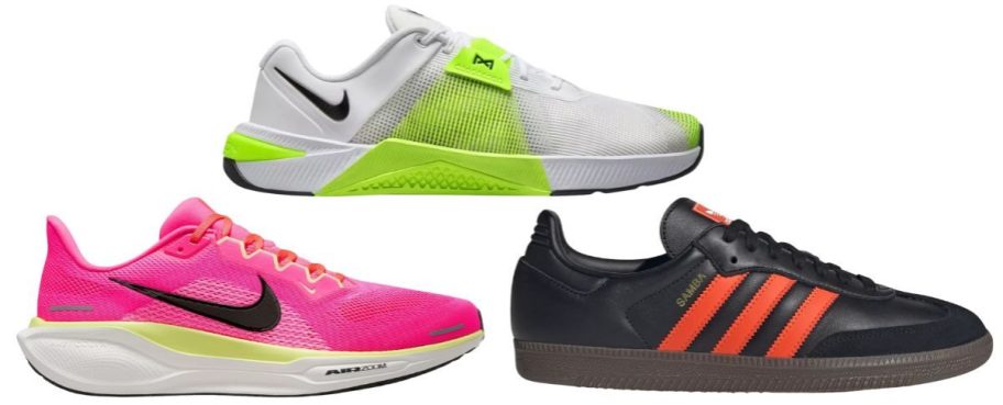 two nike and one adidas shoe