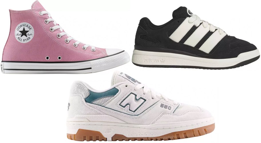 pink, black and white shoes 