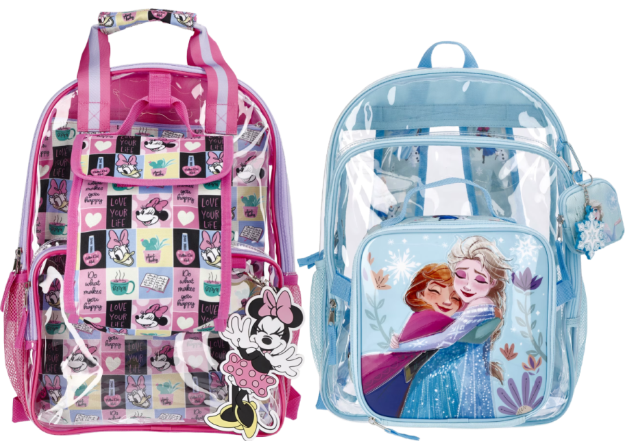 disney minnie mouse and frozen clear backpacks
