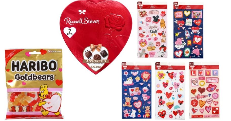 haribo, russell stover, and stickers