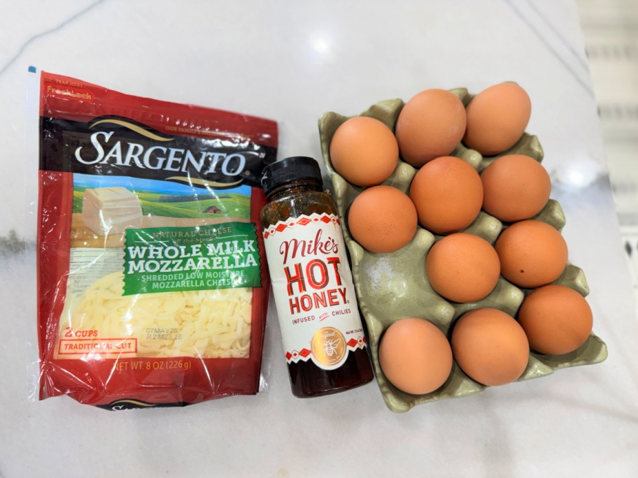 eggs hot honey and cheese on the counter 