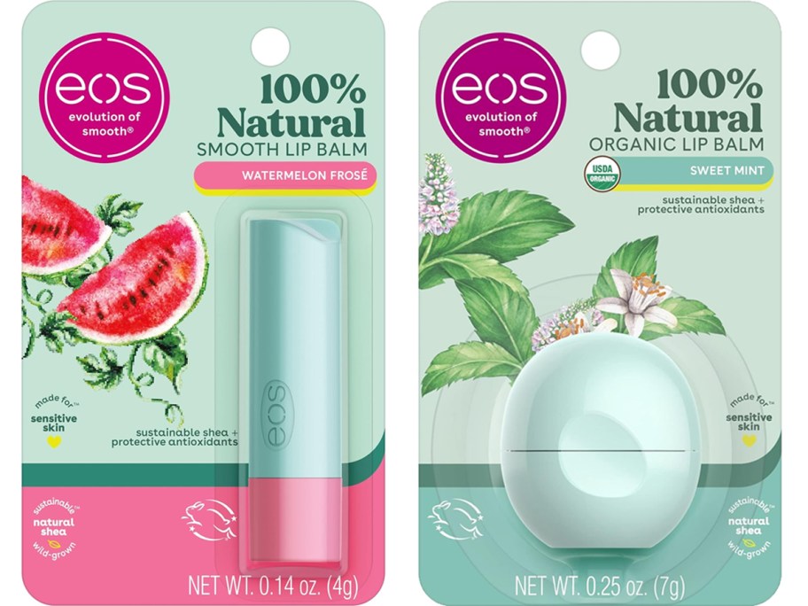 two packs of eos Lip Balms