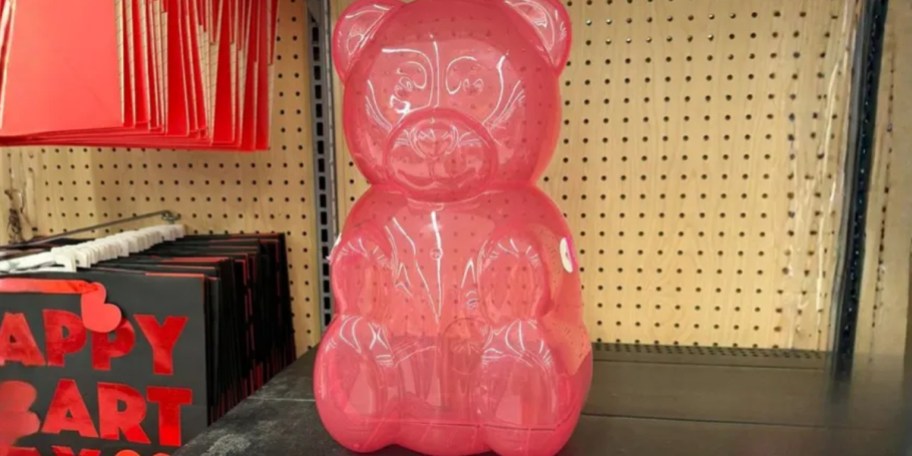 pink fillable gummy bear on shelf