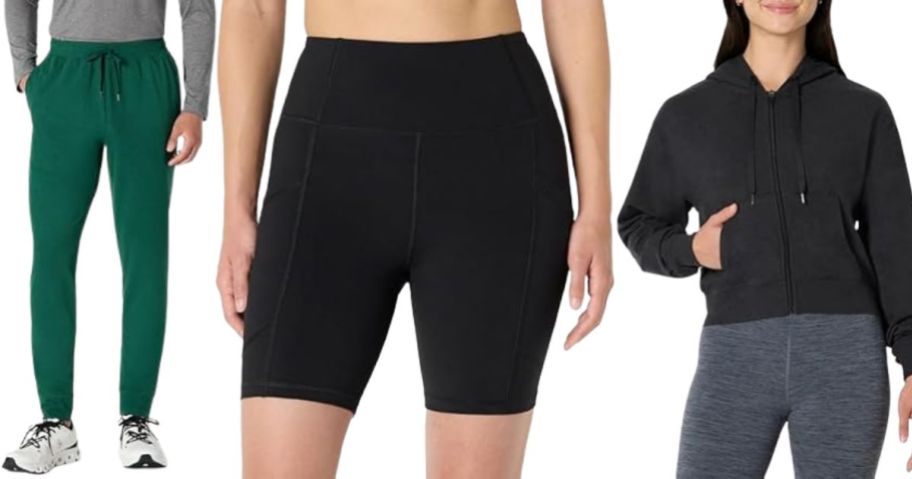 a man and two women wearing amazon essentials clothing