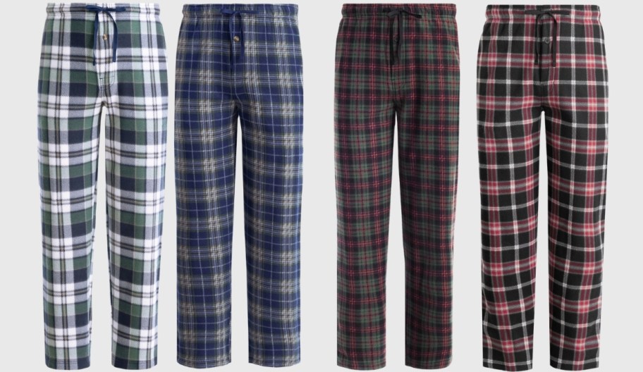 four pair of mens plaid fleece pj pants