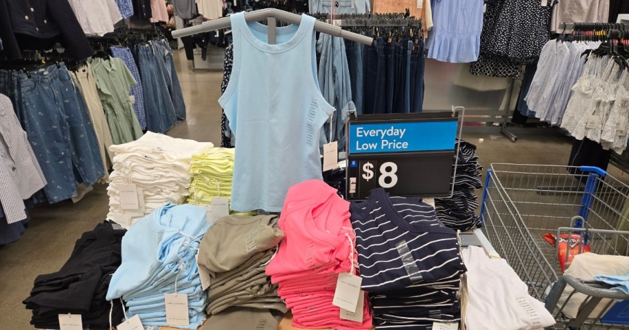 tank tops on display in Walmart