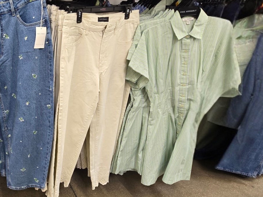 crop jeans and a blue stripe dress on display in walmart