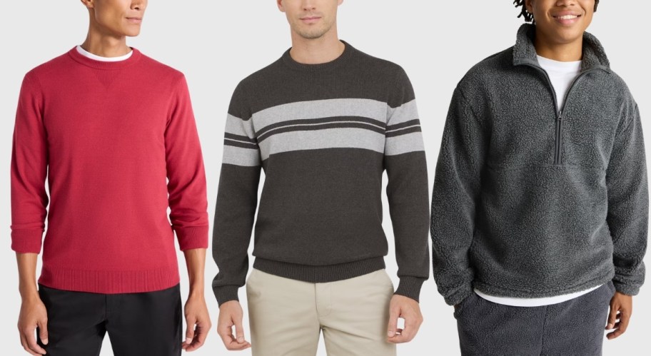 three men in sweaters