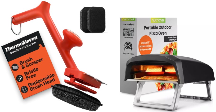 A grill brush set and a pizza oven.