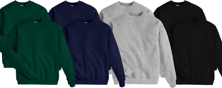 four sweatshirt 2-Packs in dark green, navy light steel and black