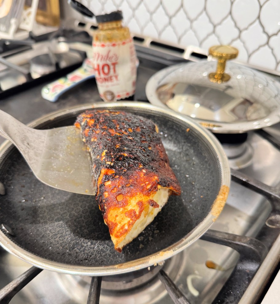 hot honey eggs in a skillet 