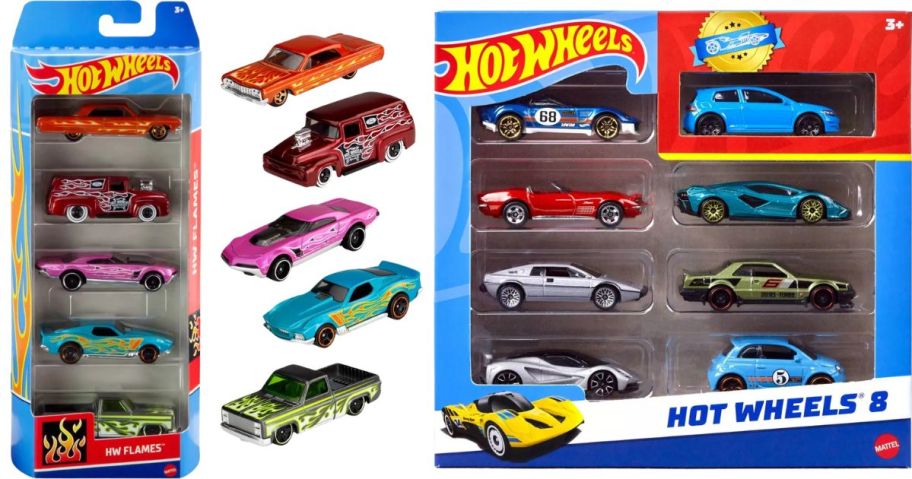 two sets of hot wheels cars