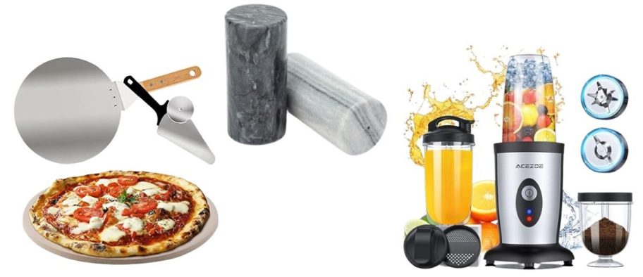 pizza kit, salt and pepper shakers, and personal blender