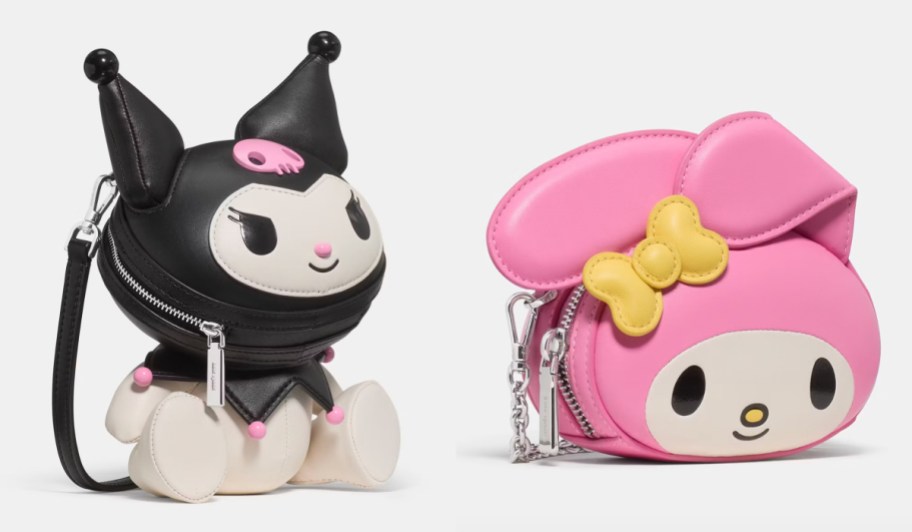 white bunny with black pointed ears purse and pink bunny purse