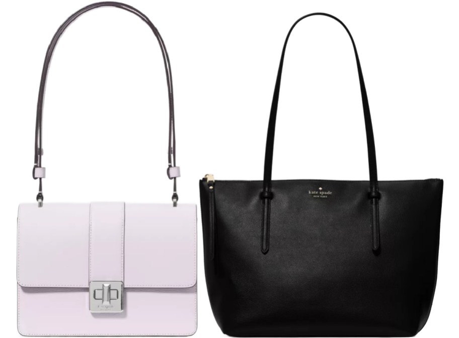 Two Kate Spade purses. One is light pink and one is black.