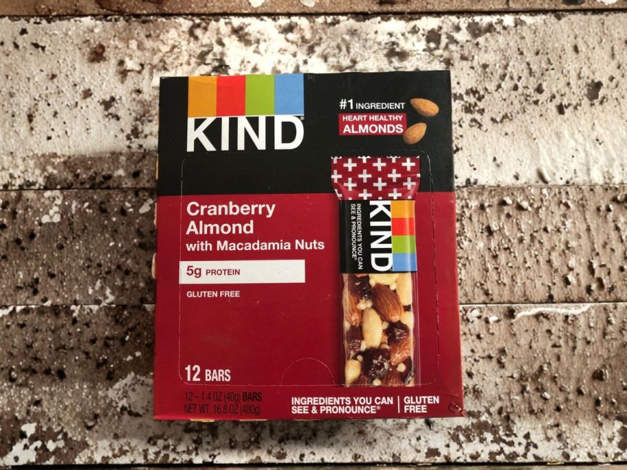 KIND Nut Bar 12-Pack - Cranberry Almond box on counter
