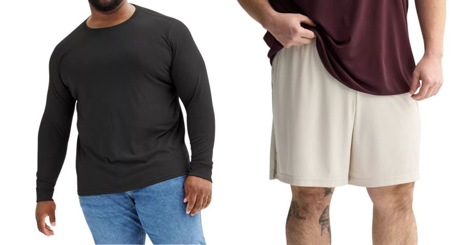 two men wearing a top and shorts