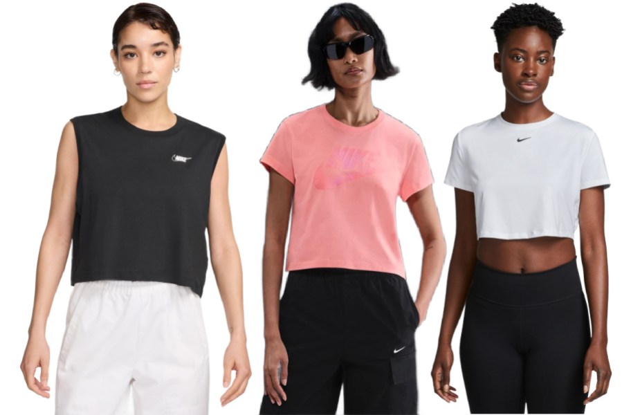 Three women wearing Nike tshirts from Kohls.