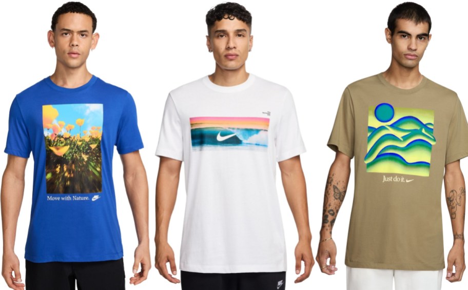 Three men wearing Nike tshirts from Kohls.