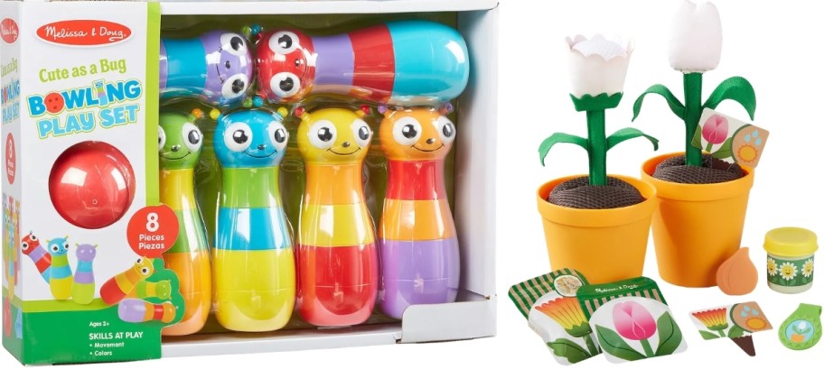 bowling set and flower garden playset