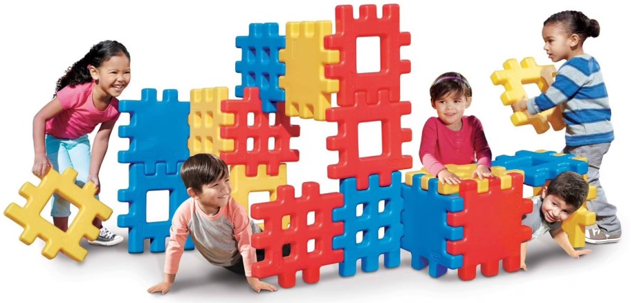 kids playing with waffle blocks