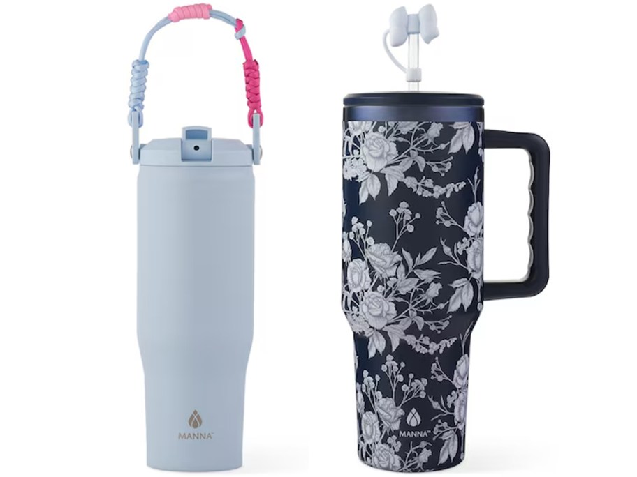 blue and black floral tumblers