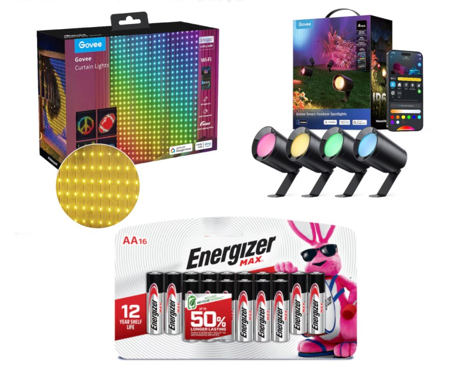 curtain lights and spotlights and batteries