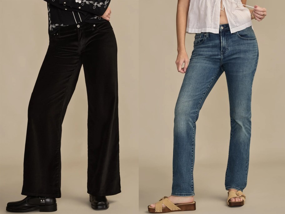women wearing black and blue jeans 
